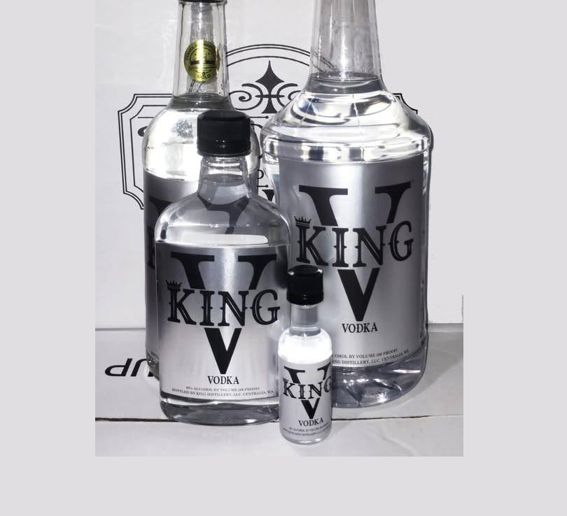 KING V Vodka bottles — 50ml, 375ml, 750ml, 1.75L